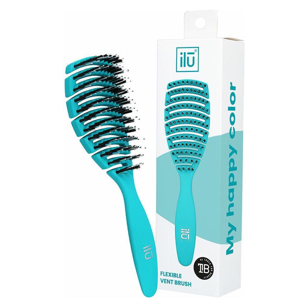 Tools for Beauty T4B Ilu My Happy Color Ocean Blue Easy Detangling Professional Hairbrush with Soft Hair Bristles (0000061352)