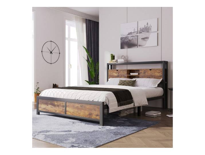 Merax Metallbett, mit Stauraum Vintage