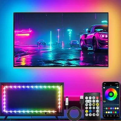 LED-Leuchten für Fernseher, 5 m LED-TV-Hintergrundbeleuchtung, für 45-75 Zoll Fernseher, Musiksynchronisations-LED-TV-Licht mit Bluetooth-Funktion – RGB-Farbwechsel-Lichtstreifen für Heimkino