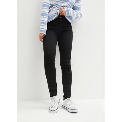 Skinny-fit-Jeans BONPRIX "Skinny Jeans High Waist, Shaping Thermojeans", Damen, Gr. 46, K-Gr, schwarz (schwarz denim), Denim/Jeans, Obermaterial: 70% Baumwolle, 29% Polyester, 1% Elasthan, unifarben, skinny fit lang, Jeans, Skinny fit, mit Shaping...