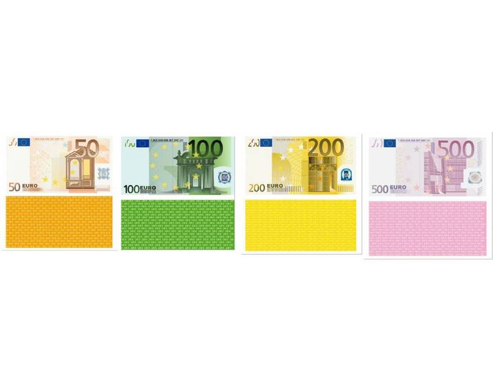 LYSCO Spielgeld Banknoten SET große Scheine (50,100,200,500 Euro) - 125% des Originals, nach Vorschriften der EZB erstellt - auch einzeln bestellbar