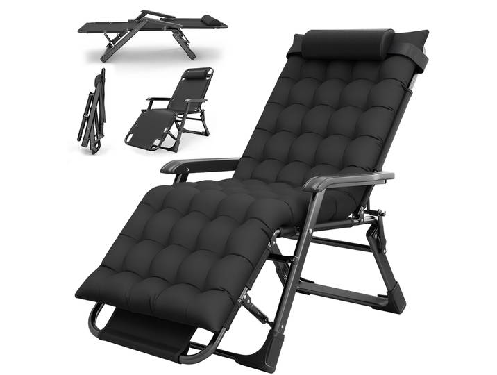 Chaise zéro gravité inclinable pour le camping avec coussin amovible, chaise de patio inclinable, chaise pliante inclinable pour l'intérieur et l'extérieur
