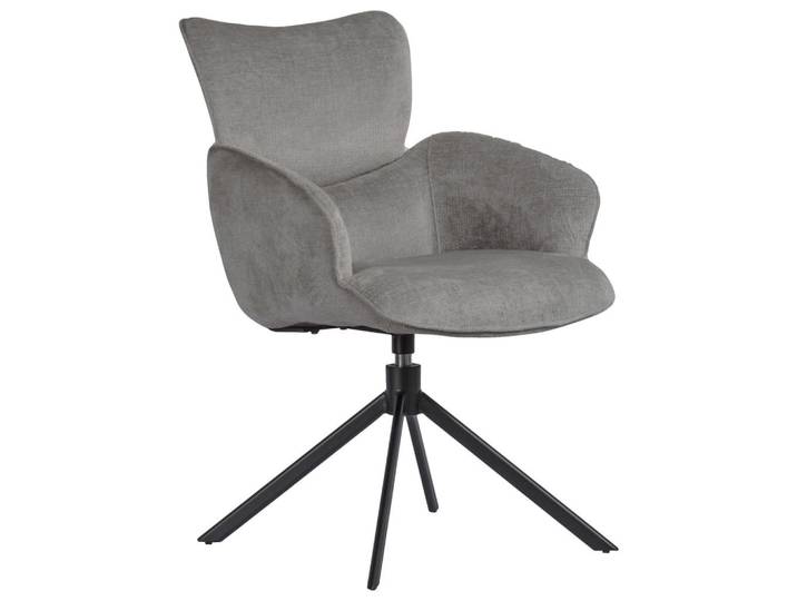 Novel Armlehnstuhl, Grau, Schwarz, Metall, Textil, Drehkreuz, 58x89x64 cm, Stoffauswahl, Sitzfläche 360° drehbar, Esszimmer, Stuhl, Polsterstühle