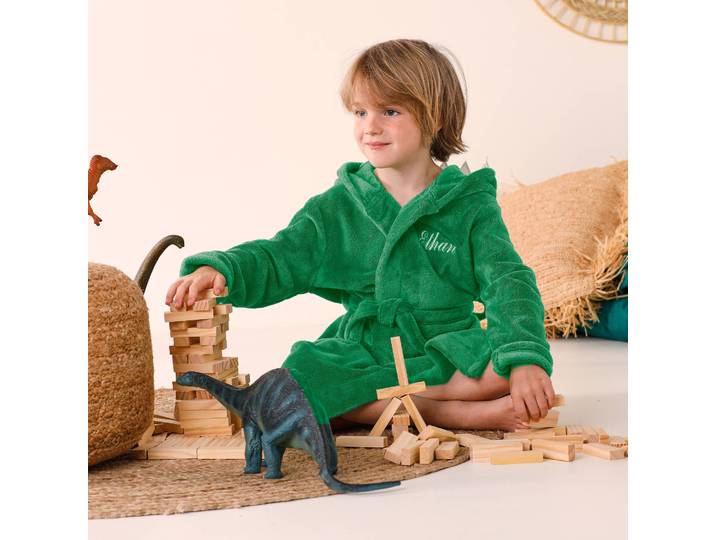 Peignoir de bain enfant à capuche dinosaure microfibre, à personnaliser - Blancheporte
