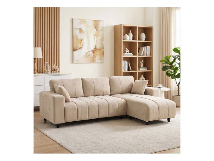 HOMCOM Ecksofa Sofa in L-Form, gepolstert, Umkehrbare Chaiselongue, 242x156x87cm, Couchgarnitur 1 Teile, für Wohnzimmer, Beige