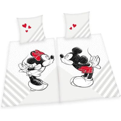 Herding 4478480250 - Disney Mickey & Minnie Mouse Partnerbettwäsche, Bettwäsche-Set, 2x80x80cm und 2x135x200cm