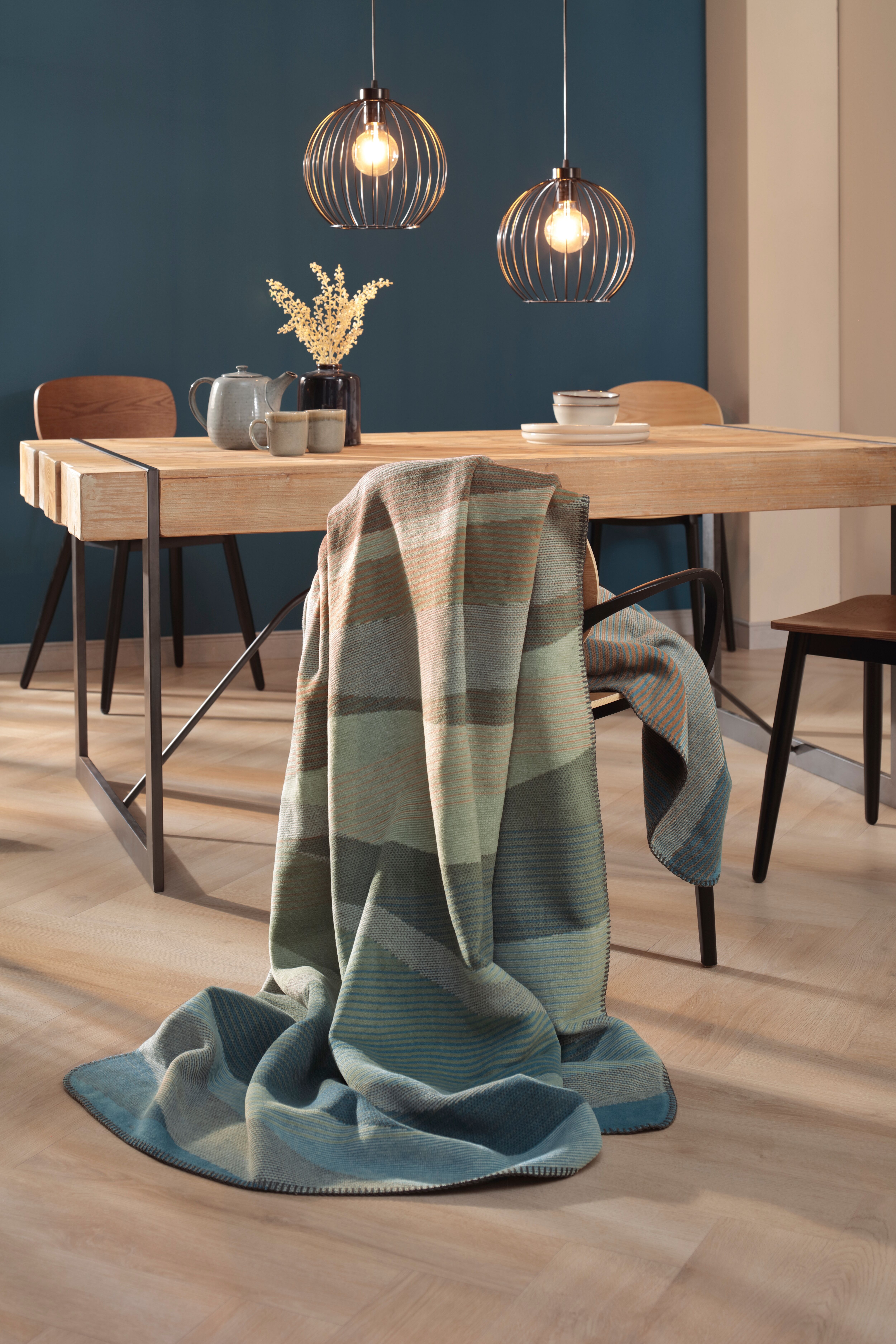 Wohndecke BIEDERLACK "Nordic Flow", bunt (grün), B:150cm L:200cm, Baumwolle, Polyacryl, Polyester, Wohndecken, Wohndecke, 150 x 200, mit Zierstich grün B/L: 150cm x 200cm