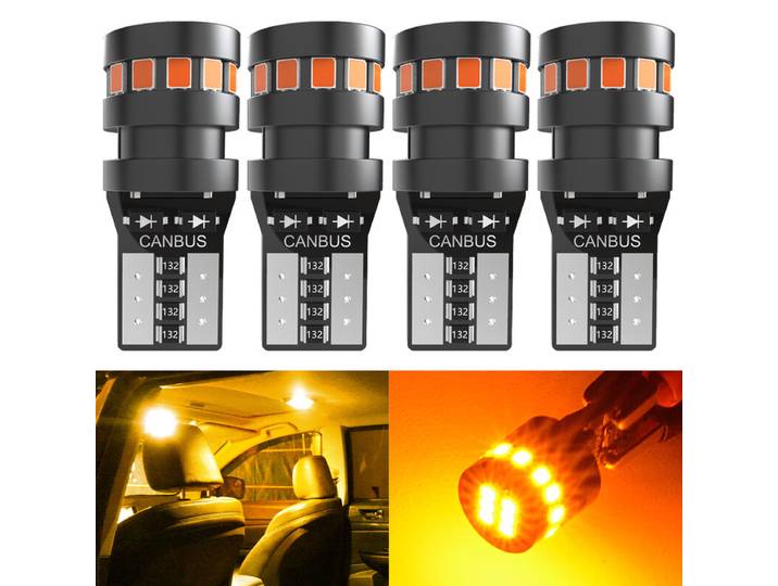 OUSHI W5W LED-lamp, Canbus-foutloos, T10 501 194 168 2825, 12 V vervanglampen voor auto-interieur (daklamp, kaarthouder, deurverlichting, nummerplaatverlichting), ambergeel (4 stuks)