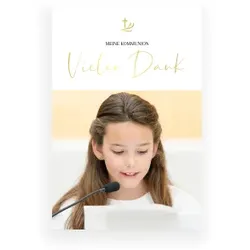 Dankeskarte Kommunion: Goldschrift mit Foto mit Foto in Weiß