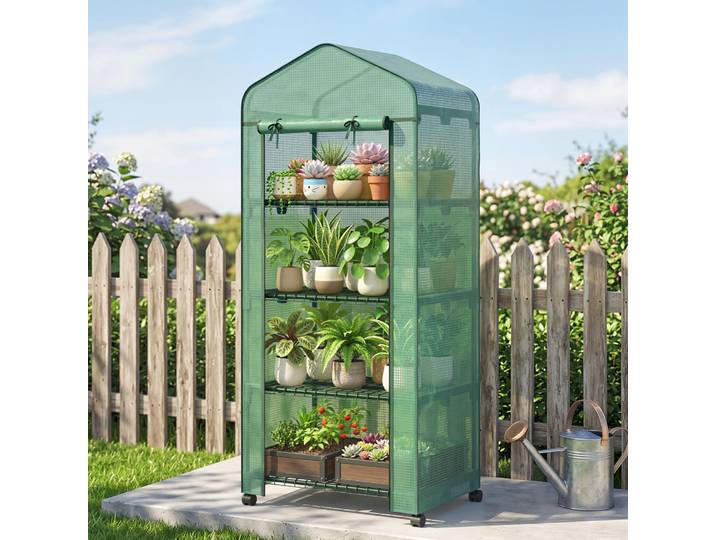 Outsunny Serre 4 Niveaux 69x50x165cm Acier Bâche PE Verte