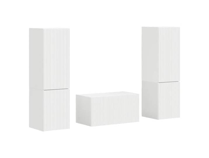 Roanoer TV-Schrank Set 5-teilig Hängeregal Weiß Holzwerkstoff Moderne 5-teilige Wohnwand für Wohnzimmer und Büros. Bietet flexiblen Stauraum mit Schiebetüren und stilvoller Optik.