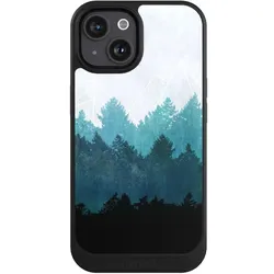 Nivocase Hülle für Apple iPhone 15 Handyhülle NIVOcore Case Schwarz Abstrakt Baum Wald (Apple iPhone 15), Smartphone Hülle, Schwarz