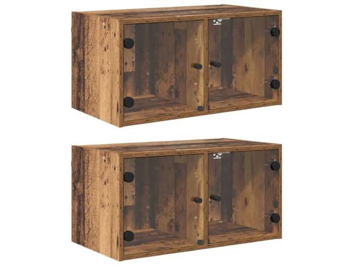 NKOPPFG Wandschränke 2 STK. 68 x 37 x 35 cm Holzwerkstoff Altholz Mit Glastüren, Wandmontage, Brettregale, für Wohnzimmer, minimalistisch, pflegeleicht