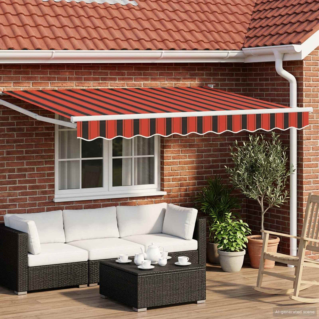 VidaXL Polyester Cover Retractable Patio Awning Orange/Black/Striped 165cm H x 350cm W x 200cm D