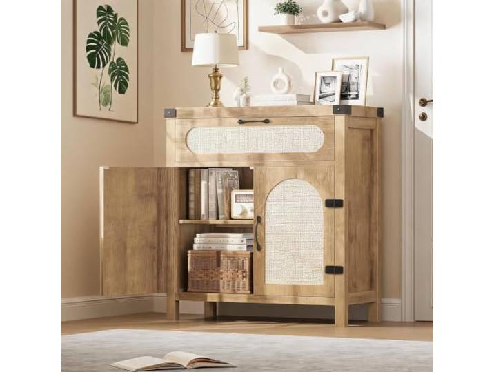 FairyLee Rattan-Sideboard Mit Schublade, 2 Türen & Verstellbaren Ablagen 75,9 x 35,3 x 84,1 cm