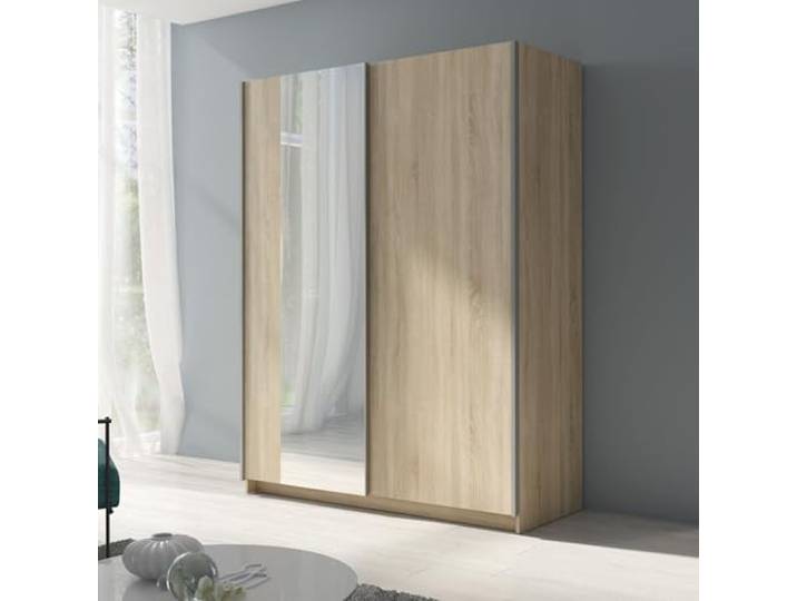 Home Collective Schwebetürenschrank Kleiderschrank Schrank mit Spiegel und Schiebetüren viel Stauraum mit 4 Einlegeböden & Kleiderstange modern Schlafzimmer Möbel sonoma mit Spiegel 150x198 cm