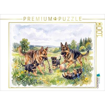 CALVENDO Puzzle Schäferhunde Spielen | 1000 Teile Lege-Größe 64x48cm Foto-Puzzle für glückliche Stunden