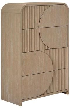 Benjara Tanya Tall Dresser Chest, 4 Drawers with Reeded Panels, Natural Brown