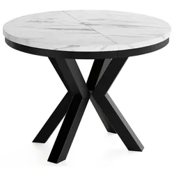 ESSTISCH Clara runder ausziehbarer, Marmor Weiß 120-200/120/76 cm