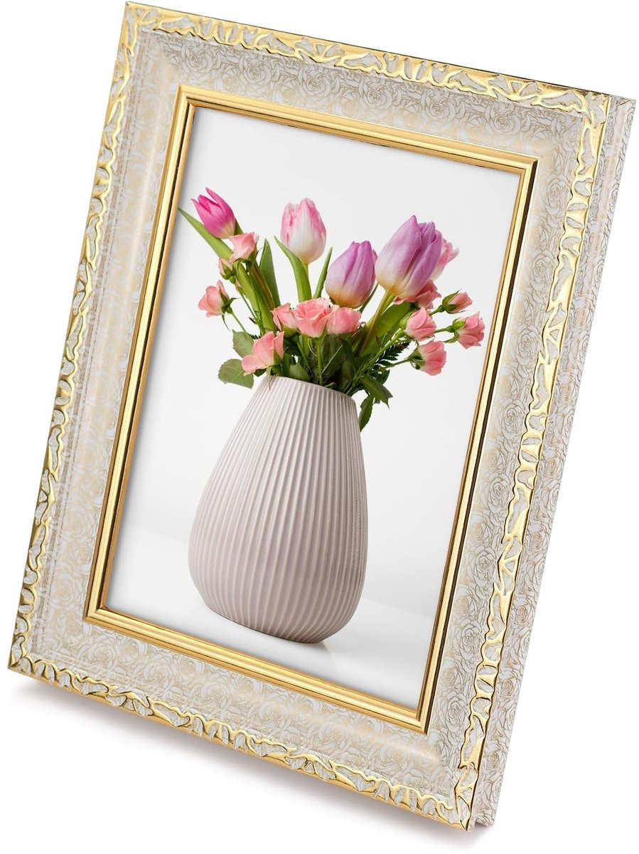 Dailygoods Fotolijst 4 x 6 cm - Vintage Wit en Goud met Reliëf