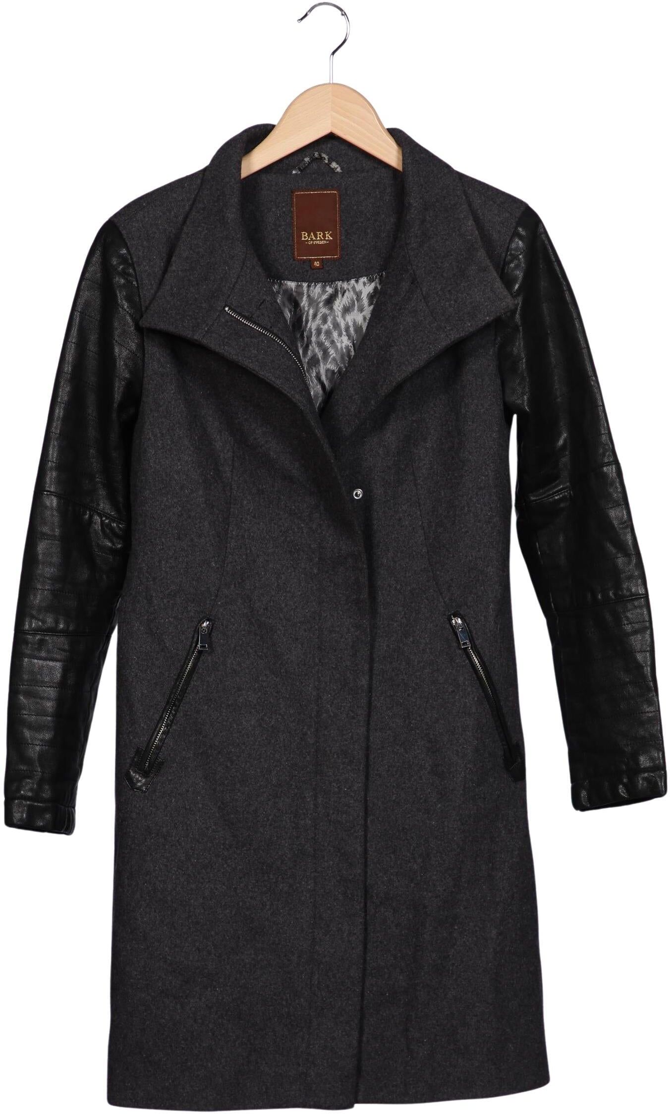 Bark Damen Mantel, Grau, Gr. EU 34 (IT 40), Wolle / Leder - Second Hand