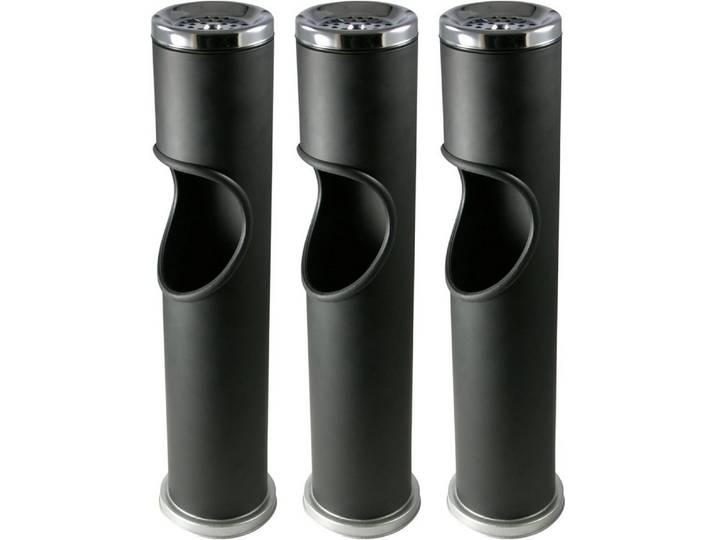 Novaliv Aschenbecher 31139-3x, Novaliv 3X Standaschenbecher für draußen Schwarz 46,5cm hoch 9,5cm Ø 2