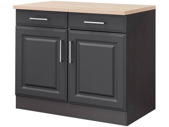 Unterschrank KOCHSTATION KS-Stockholm , grau (grau, grafit), B:100cm H:85cm T:60cm, Holzwerkstoff, MDF, Schränke, Unterschrank, hochwertige MDF-Fronten