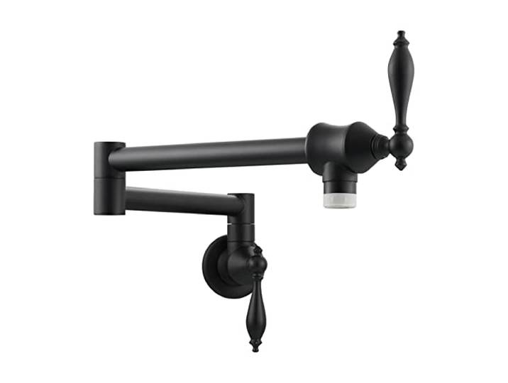 Drehbare Küchenarmatur, Messing Topffüller Wasserhahn Faltbarer Küchenarmatur Doppelfunktionshahn mit 2 Griffen Wandmontage Nur kaltes Wasser(Black 2 Functions)