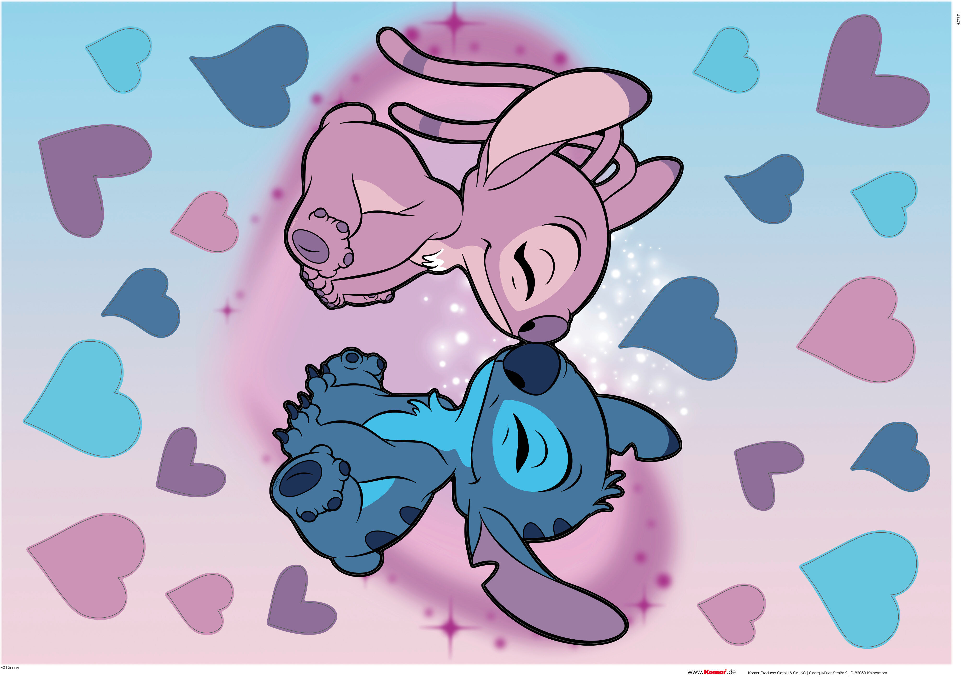 Wandtattoo KOMAR "Stitch and Angel Cutie - Grösse 50 x 70 cm", bunt, Disney, Folie, Wandtattoos, Wandtattoo, selbstklebend, Wandsticker, Kinderzimmer bunt Disney