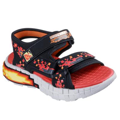Sandale SKECHERS "MEGA-SPLASH 4K", Jungen, Gr. 28, atmungsaktiv, rot (schwarz, rot), Lederimitat, Textil, kontrastfarbene Details, Schuhe Sandale, Mega Craft Sandale mit Klettverschluss, Größenschablone zum Download