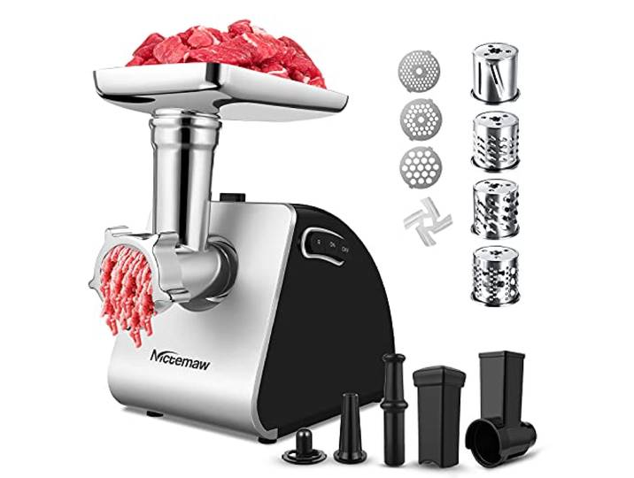 COOCHEER Elektrischer Fleischwolf 2000 W, Multifunktions-Fleischwolf mit 3 Mahlplatten, Wurstfüllrohr, Edelstahl