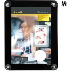 Securit® Plakathalter A4 für Schaufenster - Schwarz - Mit 4 Saugnäpfen - Beidseitig