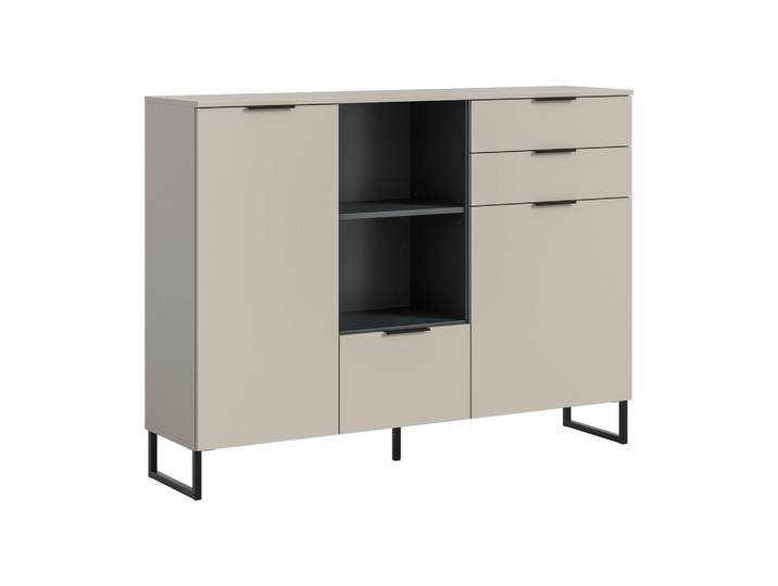 Livetastic Highboard, Schwarz, Kaschmir, 5 Fächer, 2 Schublade(n) Schubladen, 150x112x37 cm, FSC Mix, stehend, Kleinmöbel, Kommoden, Highboards
