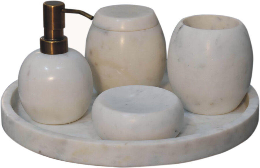 Ivy Bronx Advith Marble Bathroom Accessory Set White 30cm D