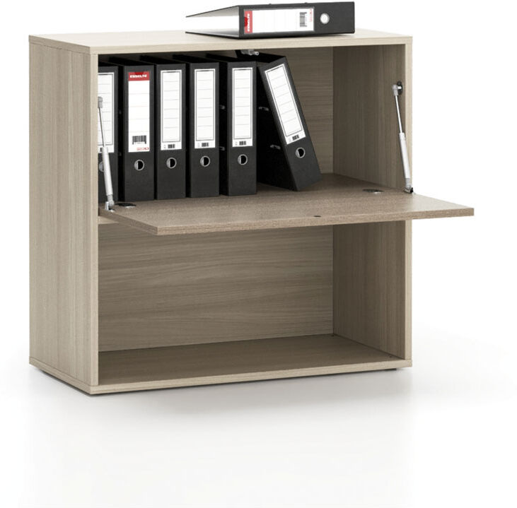 PLAN Büroregal LAYERS, kurz, 1 Box, 800 x 400 x 777, Eiche natur / Eiche gebeizt