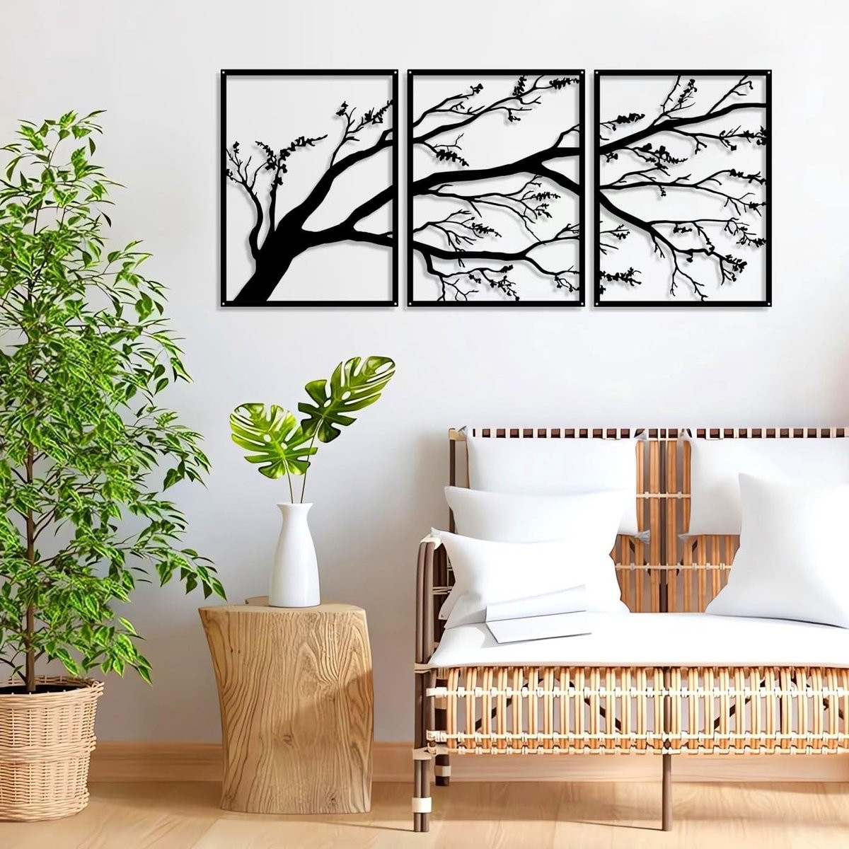 Dailygoods Muurdecoratie Metalen Tak - Set van 3 Wanddecoratie Boom - Metaal