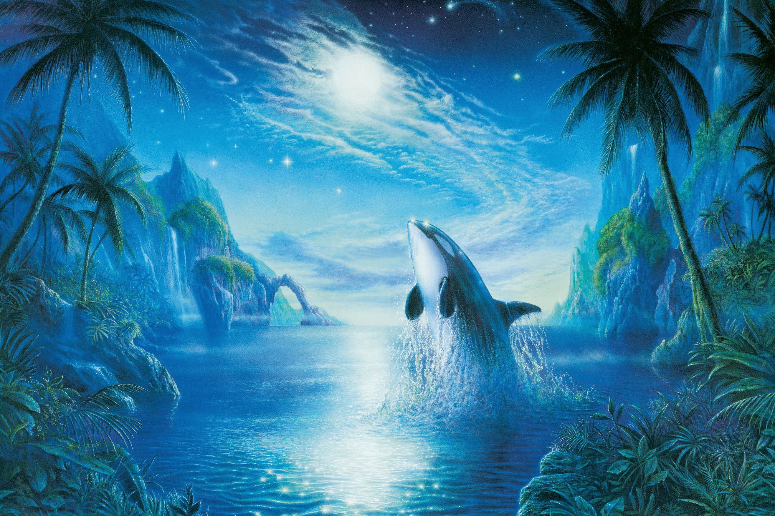 Papermoon "TROPISCH-PALMEN TIERE DSCHUNGEL MEER ORKA" bunt B/L: 4m x 2,6m, Bahnen: 8 Stk.