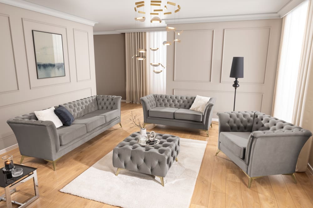 S-Style Ensemble de canapés Chesterfield 2+1 en velours gris Gris 82x78x175cm