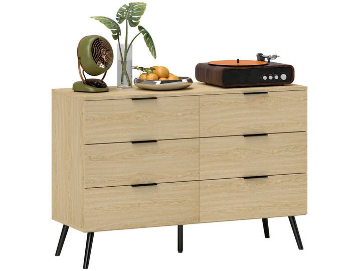 ComfortXL Komoode De-12838 6 Schubladen, modern Holzfarbe, Eichefarben, 110x75x40 cm, Kleinmöbel, Kommoden, Kommoden