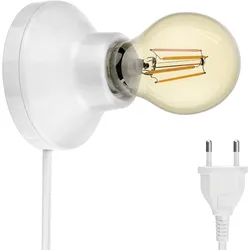 ledscom.de E27 Porzellan Lampen-Fassung Elektra, rund mit Stecker und Schalter, weiß 90mm inkl. E27 Leuchtmittel 471lm Gold extra-warmweiß