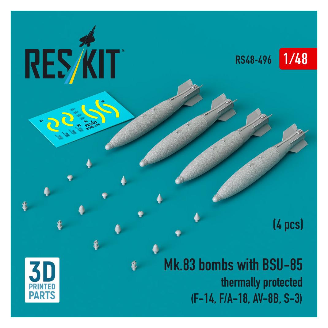 ResKit Mk.83 bombs with BSU-85 thermally protected (4 pcs) (F-14, F/A-18, AV-8B, S-3) (3D printed) (RS48-0496)