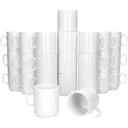 24er Set EVENT stapelbare Kaffeebecher weiß Porzellan 250 ml