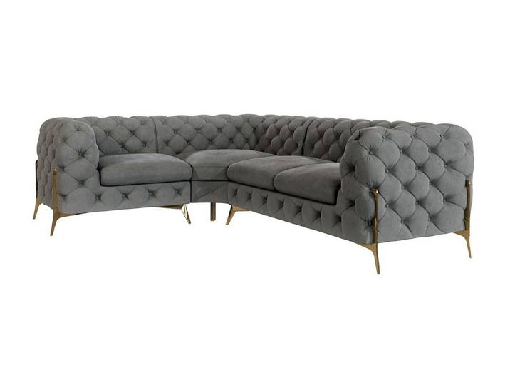 S-Style Möbel Ecksofa Ashley, Chesterfield mit Goldenen Metall Füßen, Wellenfederung