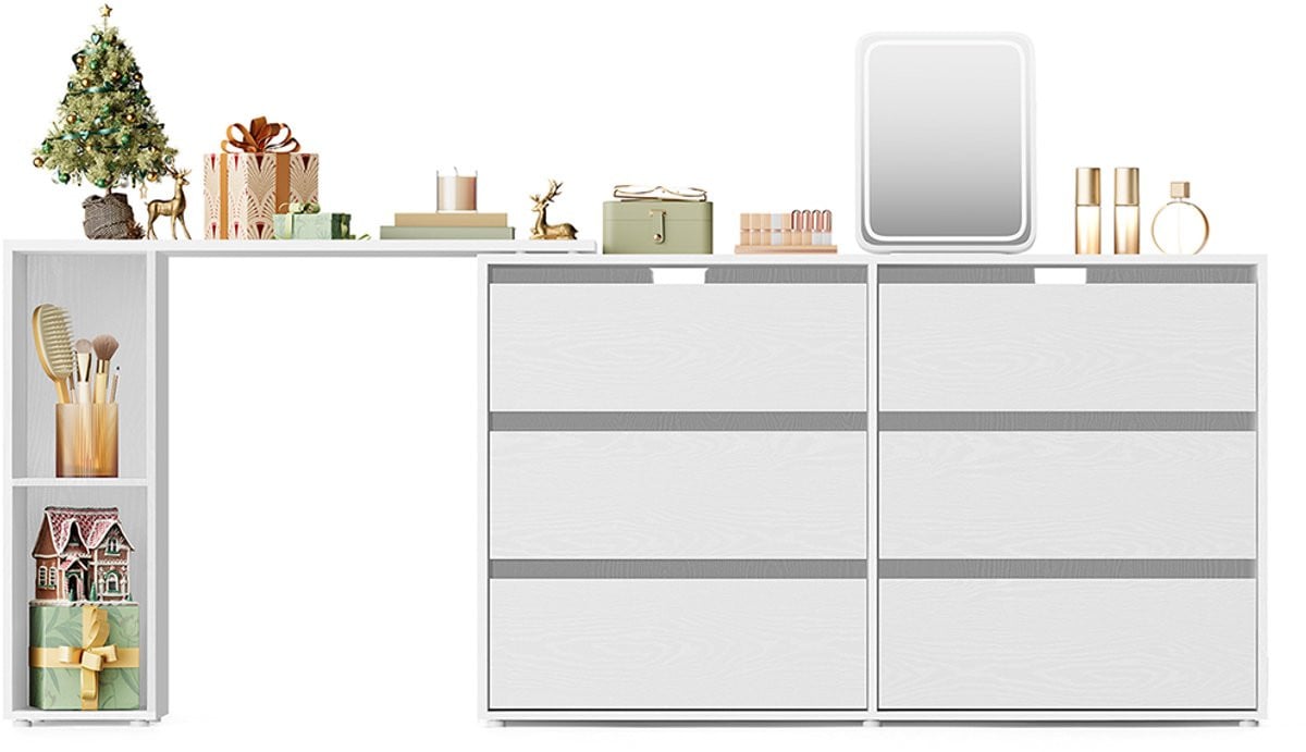 Songmics Kaptafel met planken, sneeuwwit, flexibel ontwerp voor de slaapkamer