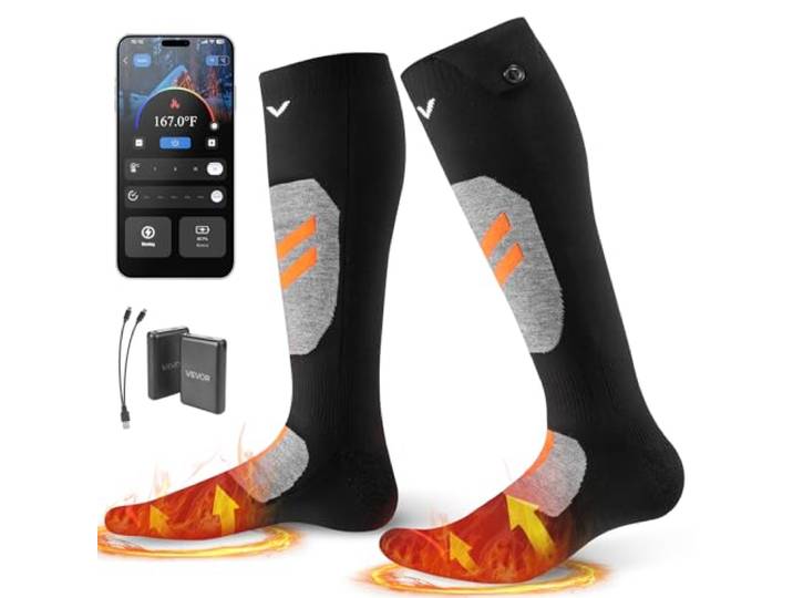 VEVOR Chaussettes chauffantes\, batterie 5000 mAh rechargeable\, avec 4 niveaux de chauffage\, chaussettes chauffantes électriques avec contrôle par application pour homme et femme\, chauffe-pieds pour la