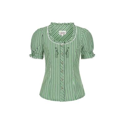 Dirndlbluse NÜBLER "Trachtenbluse Kurzarm Natascha", Damen, Gr. 40, grün, Obermaterial: 70% Baumwolle CO. 30% Polyester PES., Blusen Dirndlbluse