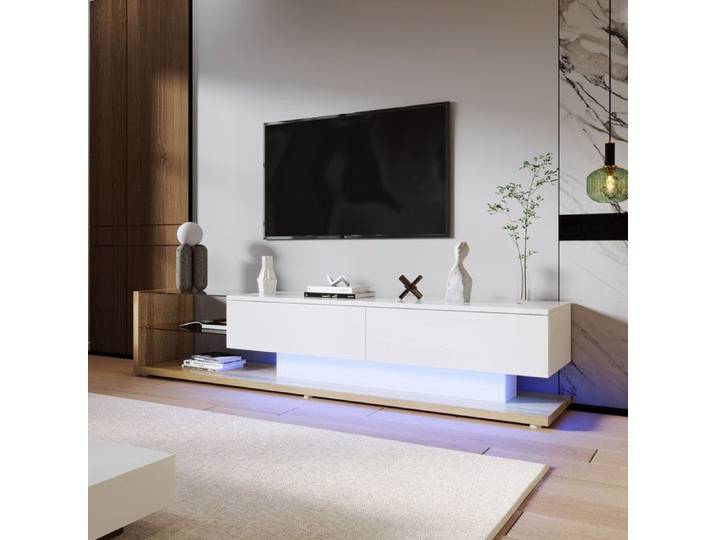 meuble télé blanc 170x36x38 cm - éclairage LED réglable - meuble salon - meuble télé LED - étagères en verre - meuble bas