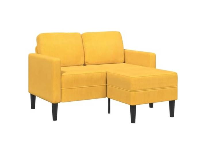 KUTYWEXFM 2-Sitzer Sofa L-Form mit Chaiselongue 125cm Hellgelb Leinen Kompakte Eckcouch aus atmungsaktivem Leinenstoff mit stabiler Holz-Metall-Konstruktion für Wohnzimmer und kleine Räume.