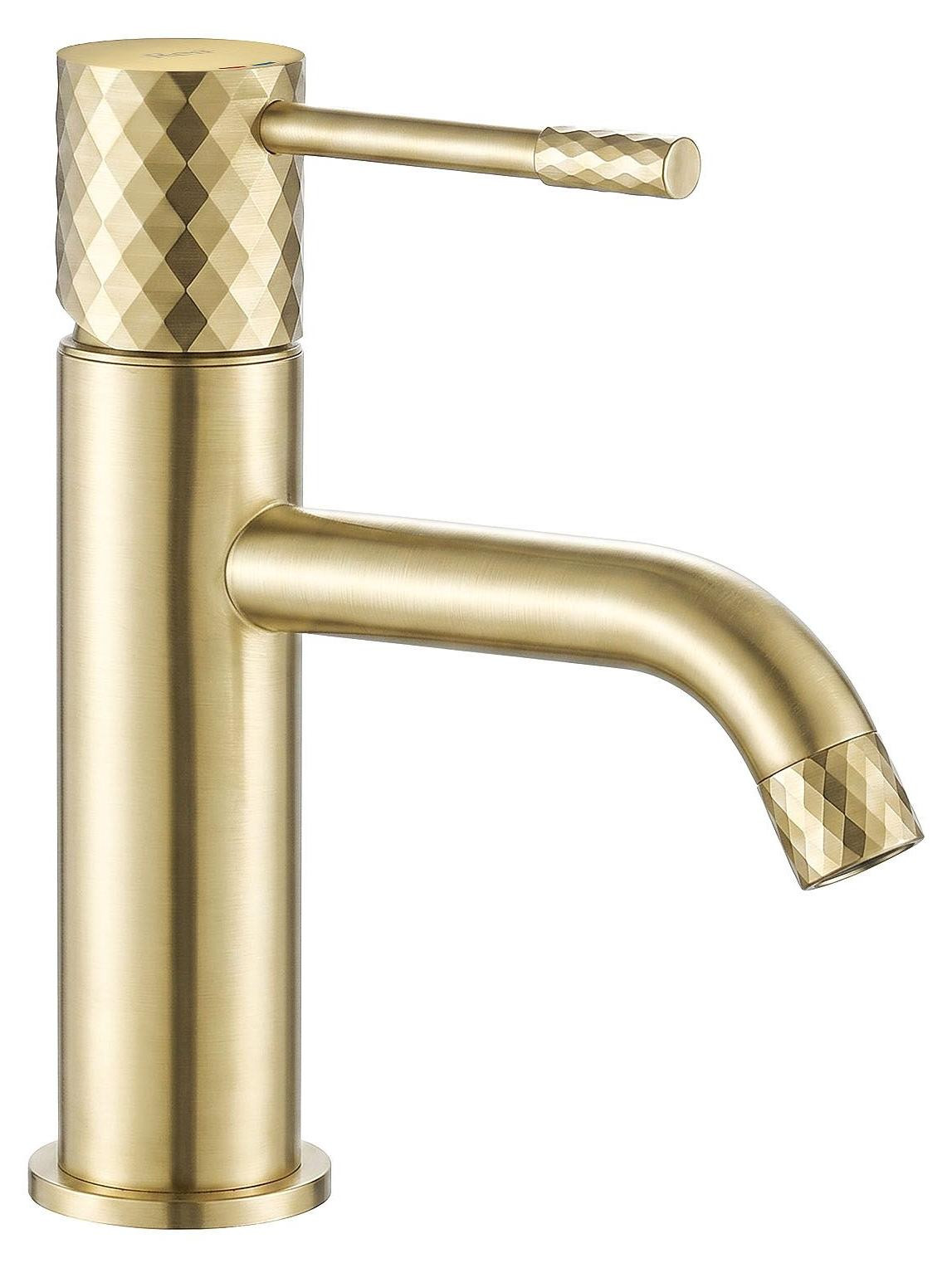 Rea Wastafelkraan Lungo Diamond Brush Gold Low