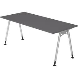 bümö manuell höhenverstellbarer Schreibtisch 180x80 cm in graphit - PC Tisch höhenverstellbar & groß, höhenverstellbarer Tisch Büro, großer